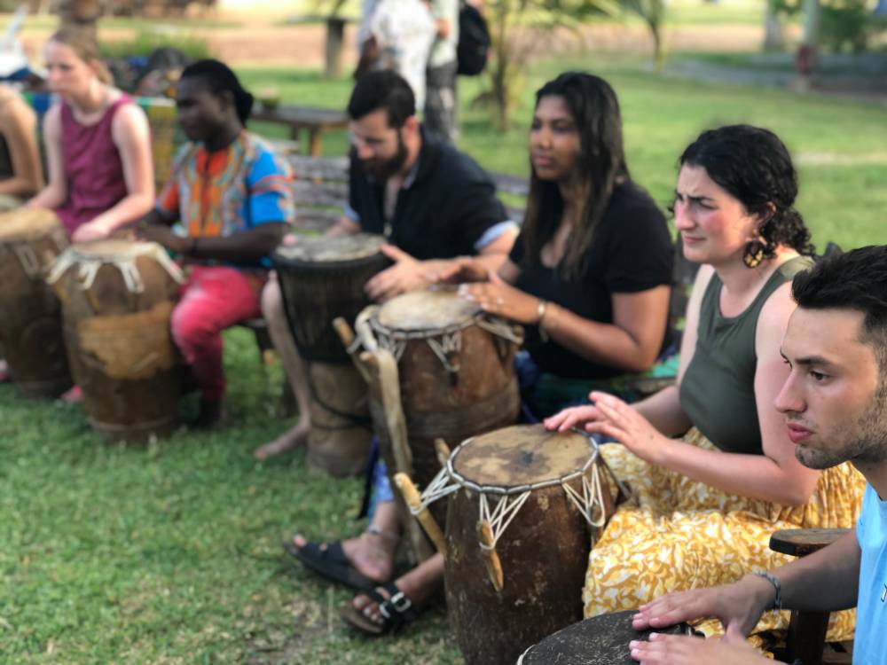 students in drum circle